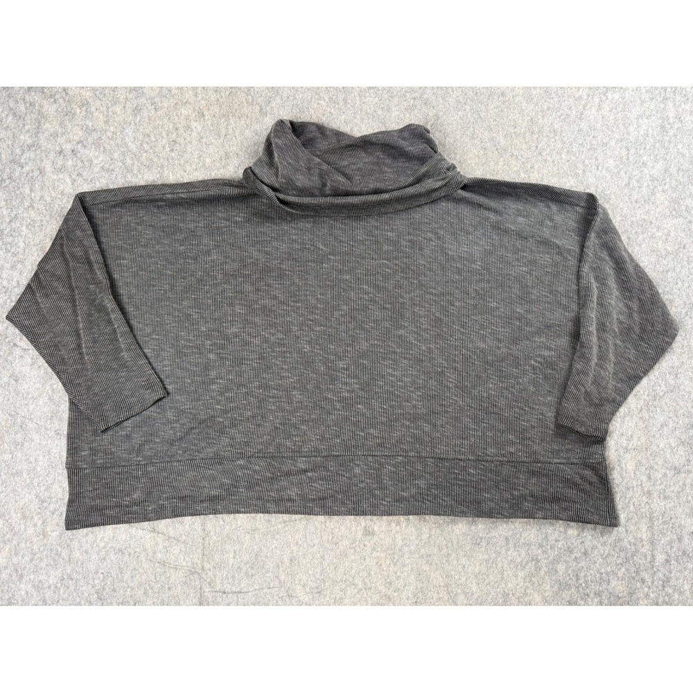 89th + Madison Cowl Neck Top Womens Large Gray Ribbed Knit Oversized Boxy Chic